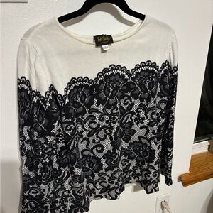 Bob Mackie Cream Top with Black Lace Design